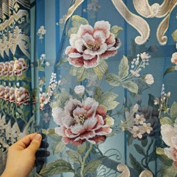 Europæisk Luksusgardin, Skræddersyet Gardin, Elegant Blomsterdesign, Broderi Til Stuen