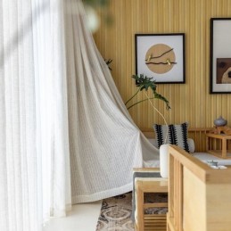 Stribede Jacquard Transparente Gardiner Ensfarvet Voile Tyl Til Stuen