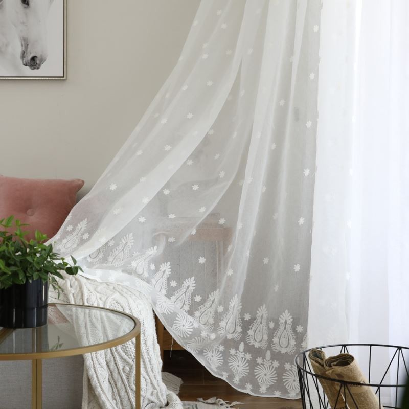 Åndbart, Transparent Gardin, Skræddersyet Gardin, Hvid, Alle Matchende, Broderet, Stue