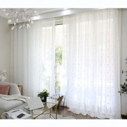 Åndbart, Transparent Gardin, Skræddersyet Gardin, Hvid, Alle Matchende, Broderet, Stue