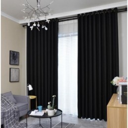 Sort Farve Flannel Mørklægningsgardin Skræddersyet Gardin Minimalistisk Ensfarvet Stof Stue Soveværelse