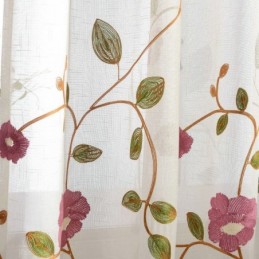 Moderne Minimalistisk Voilegardin Skræddersyet Gardinpanel Hørvindue Transparent Lyserødt Bladbroderi Et