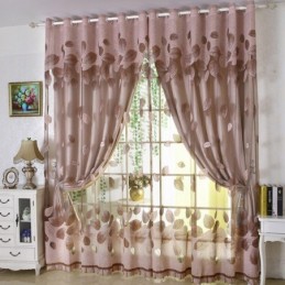 Minimalistisk Voile Gardin Skræddersyet Gardinpanel Forfriskende Blade Jacquard