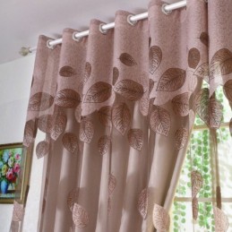 Minimalistisk Voile Gardin Skræddersyet Gardinpanel Forfriskende Blade Jacquard