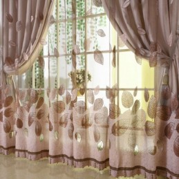 Minimalistisk Voile Gardin Skræddersyet Gardinpanel Forfriskende Blade Jacquard