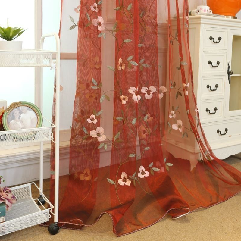 Pastoral Stil Transparent Gardin Skræddersyet Gardin Fresh Ventilate Broderi Stue