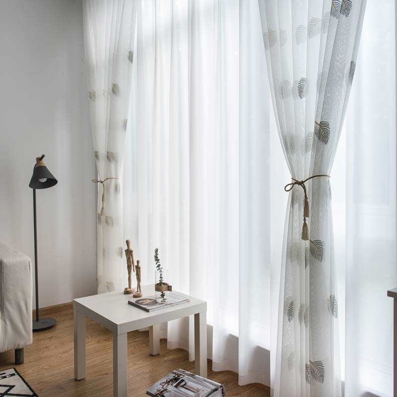 Nordisk Enkelt, Transparent Gardin, Skræddersyet, Landligt, Blade, Hvidt Broderi, Soveværelse, Stue, Stof
