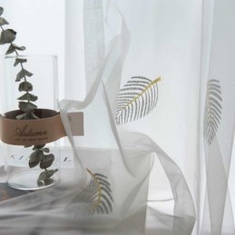 Nordisk Enkelt, Transparent Gardin, Skræddersyet, Landligt, Blade, Hvidt Broderi, Soveværelse, Stue, Stof
