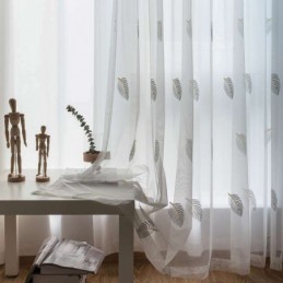 Nordisk Enkelt, Transparent Gardin, Skræddersyet, Landligt, Blade, Hvidt Broderi, Soveværelse, Stue, Stof