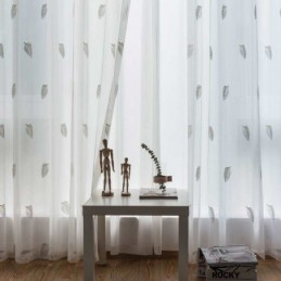 Nordisk Enkelt, Transparent Gardin, Skræddersyet, Landligt, Blade, Hvidt Broderi, Soveværelse, Stue, Stof
