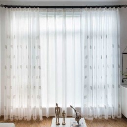 Nordisk Enkelt, Transparent Gardin, Skræddersyet, Landligt, Blade, Hvidt Broderi, Soveværelse, Stue, Stof