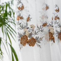 Blomstergardiner I Tyl, Hvide, Transparente Voile Til Stuen