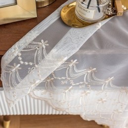 Blomstergardiner I Tyl, Hvide, Transparente Voile Til Stuen