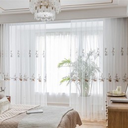 Blomstergardiner I Tyl, Hvide, Transparente Voile Til Stuen