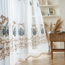 Blomstergardin Med Gennemsigtigt Mønster, Skræddersyet Gardin, Broderet Tyl Til Stuen