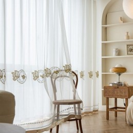 Broderede, Transparente Tylgardiner, Sommerfuglegardin I Voile, Specialfremstillet Gardin Til Stuen