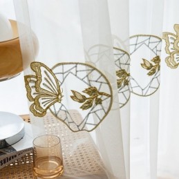 Broderede, Transparente Tylgardiner, Sommerfuglegardin I Voile, Specialfremstillet Gardin Til Stuen