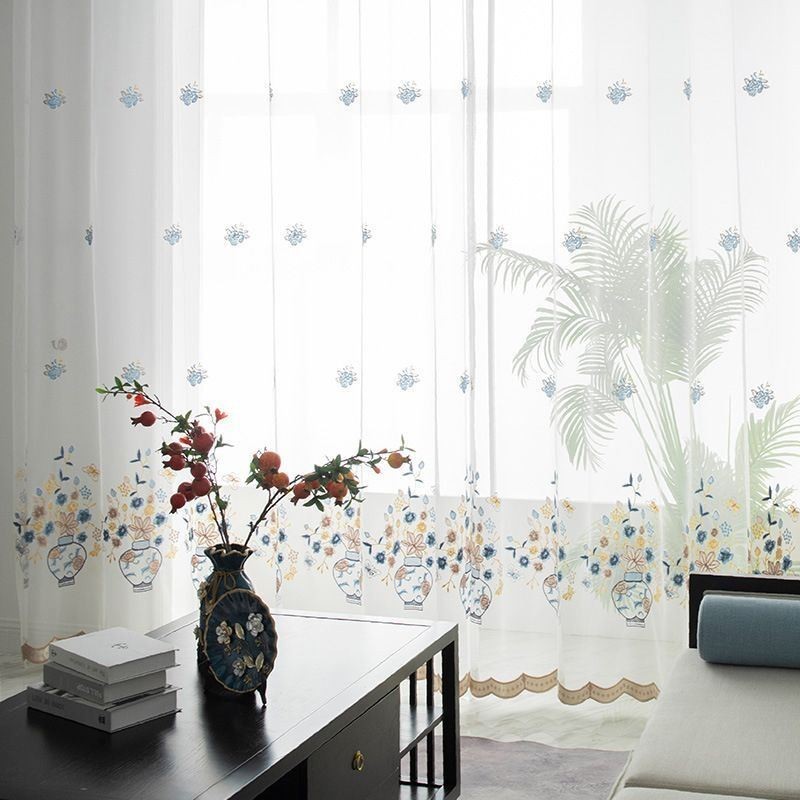 Broderede, Transparente Tylgardiner Blomstergardin I Voile Gardin Efter Mål Gardin Til Stuen