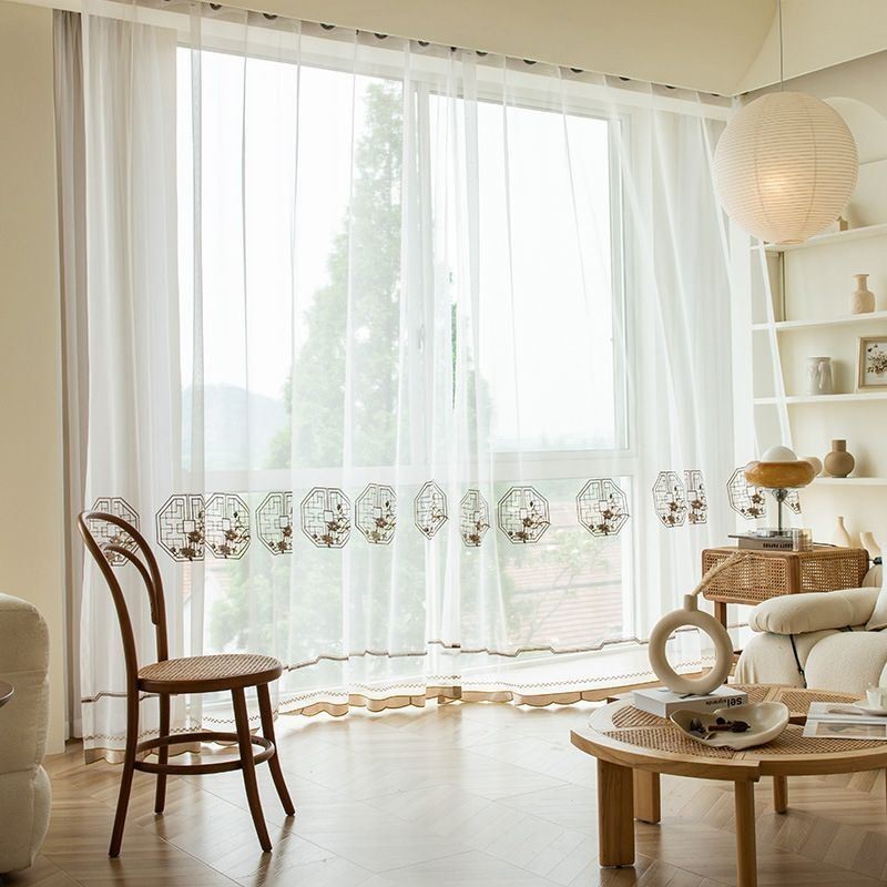Luksuriøst Hvidt, Transparent Gardin, Skræddersyet Gardin, Broderet, Højkvalitetstyl