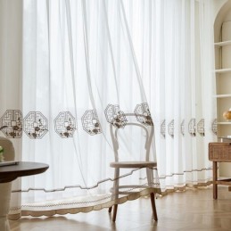Luksuriøst Hvidt, Transparent Gardin, Skræddersyet Gardin, Broderet, Højkvalitetstyl