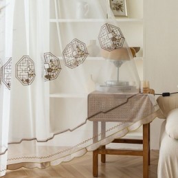 Luksuriøst Hvidt, Transparent Gardin, Skræddersyet Gardin, Broderet, Højkvalitetstyl