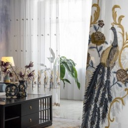Påfuglebroderet Tylgardin, Skræddersyet Gardin, Europæisk Luksus, Transparent Voile, Stue