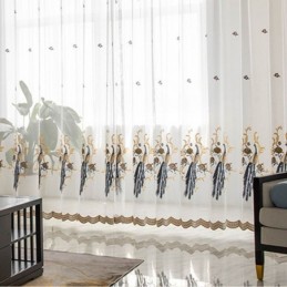 Påfuglebroderet Tylgardin, Skræddersyet Gardin, Europæisk Luksus, Transparent Voile, Stue
