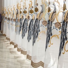 Påfuglebroderet Tylgardin, Skræddersyet Gardin, Europæisk Luksus, Transparent Voile, Stue