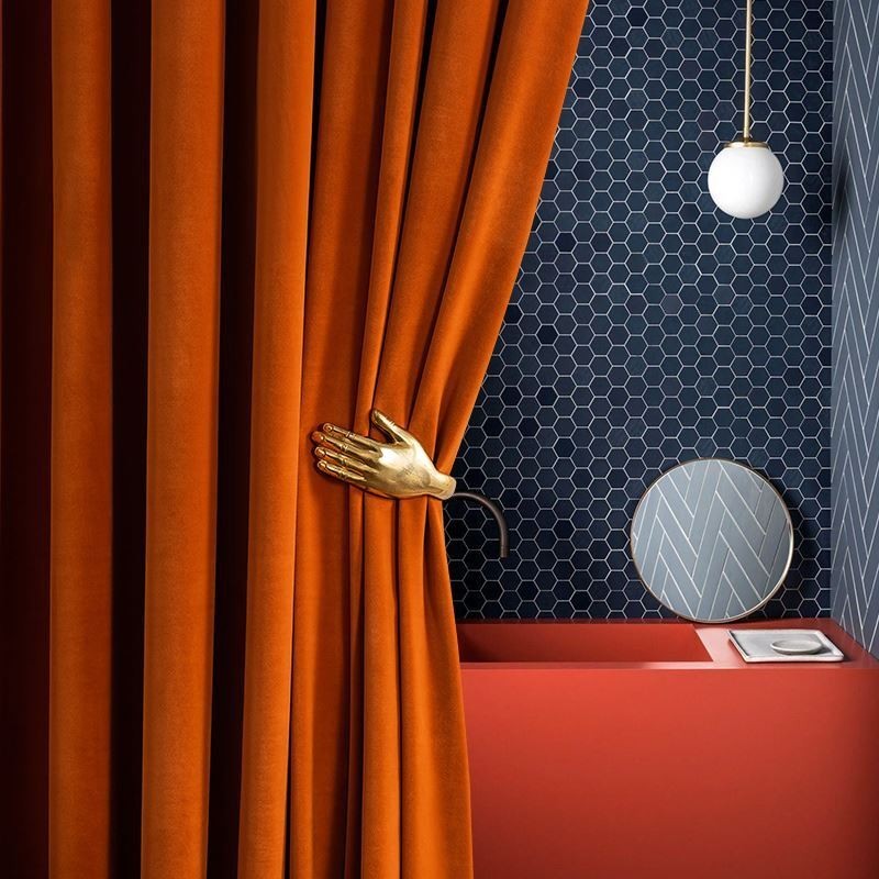 Orange Farvet Flannel Mørklægningsgardin Skræddersyet Minimalistisk Ensfarvet Stof Stue Soveværelse