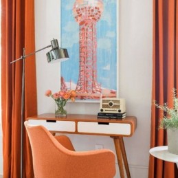 Orange Farvet Flannel Mørklægningsgardin Skræddersyet Minimalistisk Ensfarvet Stof Stue Soveværelse