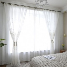 Åndbart, Transparent Gardin, Skræddersyet Gardin, Hvid, Alle Matchende, Broderet, Stue