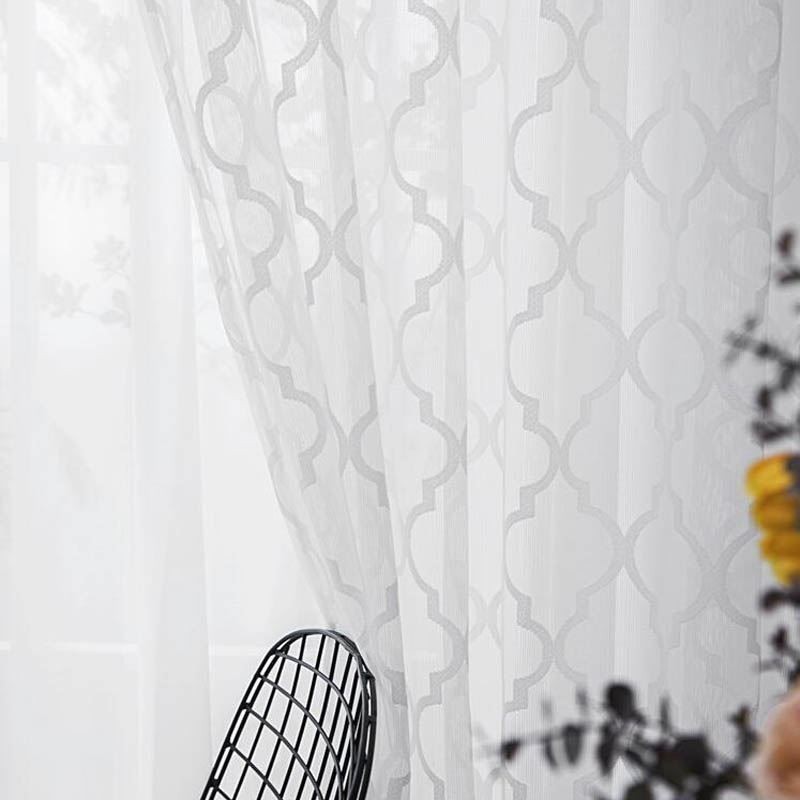 Hvide Geometriske Blonde Transparente Gardiner Panel Stue Soveværelse