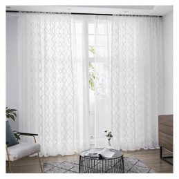 Hvide Geometriske Blonde Transparente Gardiner Panel Stue Soveværelse