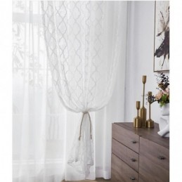 Hvide Geometriske Blonde Transparente Gardiner Panel Stue Soveværelse