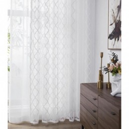 Hvide Geometriske Blonde Transparente Gardiner Panel Stue Soveværelse