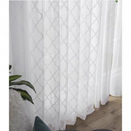 Hvide Geometriske Blonde Transparente Gardiner Panel Stue Soveværelse