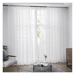 Hvide Geometriske Blonde Transparente Gardiner Panel Stue Soveværelse
