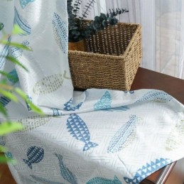 Halvmørklæggende Gardin, Specialfremstillet Gardin, Fiskeprint, Stue, Børneværelse
