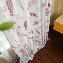 Halvmørklæggende Gardin, Specialfremstillet Gardin, Fiskeprint, Stue, Børneværelse