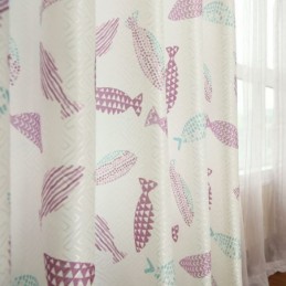 Halvmørklæggende Gardin, Specialfremstillet Gardin, Fiskeprint, Stue, Børneværelse