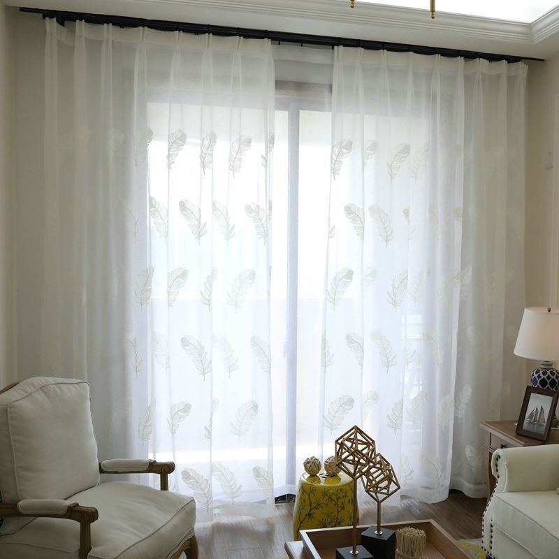 Fjerbroderi Transparent Gardin Skræddersyet Gardin Minimalistisk Voile Stue Soveværelse