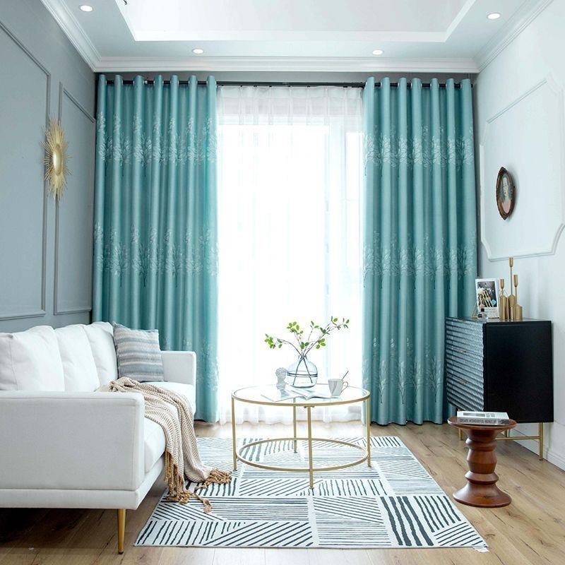 Nordisk Stil Træmønster Gardiner Satin Jacquard Stue Soveværelse