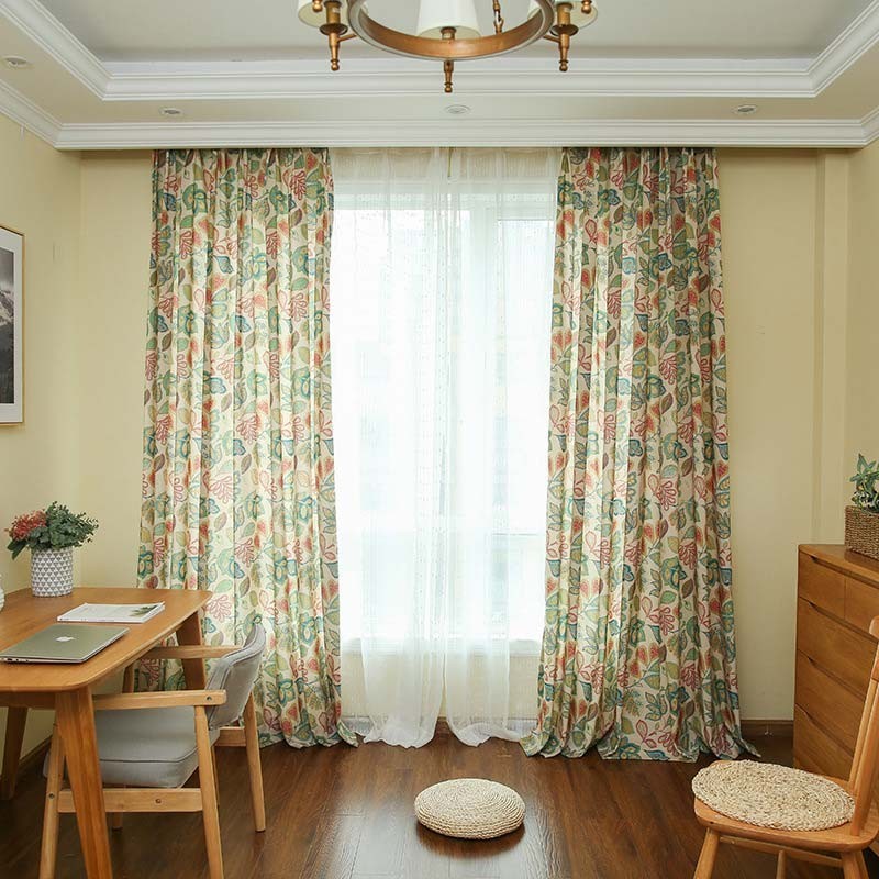 Amerikansk Retro Gardin Efter Mål Abstrakt Blomsterprint Soveværelse Stue Delvist Mørklæggende Stof