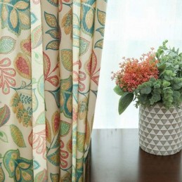 Amerikansk Retro Gardin Efter Mål Abstrakt Blomsterprint Soveværelse Stue Delvist Mørklæggende Stof