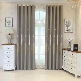 Elegante Jacquard Mørklægningsgardiner I Bomuld Med Træmotiv Til Soveværelset