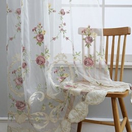 Europæisk Broderet Tylgardin, Skræddersyet Gardin, Blomstervoile, Transparent, Stue