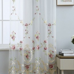 Europæisk Broderet Tylgardin, Skræddersyet Gardin, Blomstervoile, Transparent, Stue