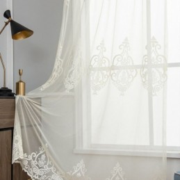 Europæiske Broderede Transparente Gardiner Med Voile Til Vinduesbehandling I Stue