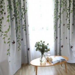 Gardin Efter Mål Gardin Med Friskt Bladmønster Til Vindue